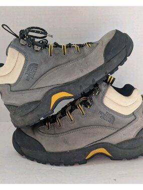 The North Face Women’s X2 Mid Leather Hiking Boots Size 8.5 Gray Yellow Shoes